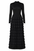 Dina High‑Neck Tiered Ruffle Maxi Dress