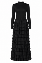 Dina High‑Neck Tiered Ruffle Maxi Dress