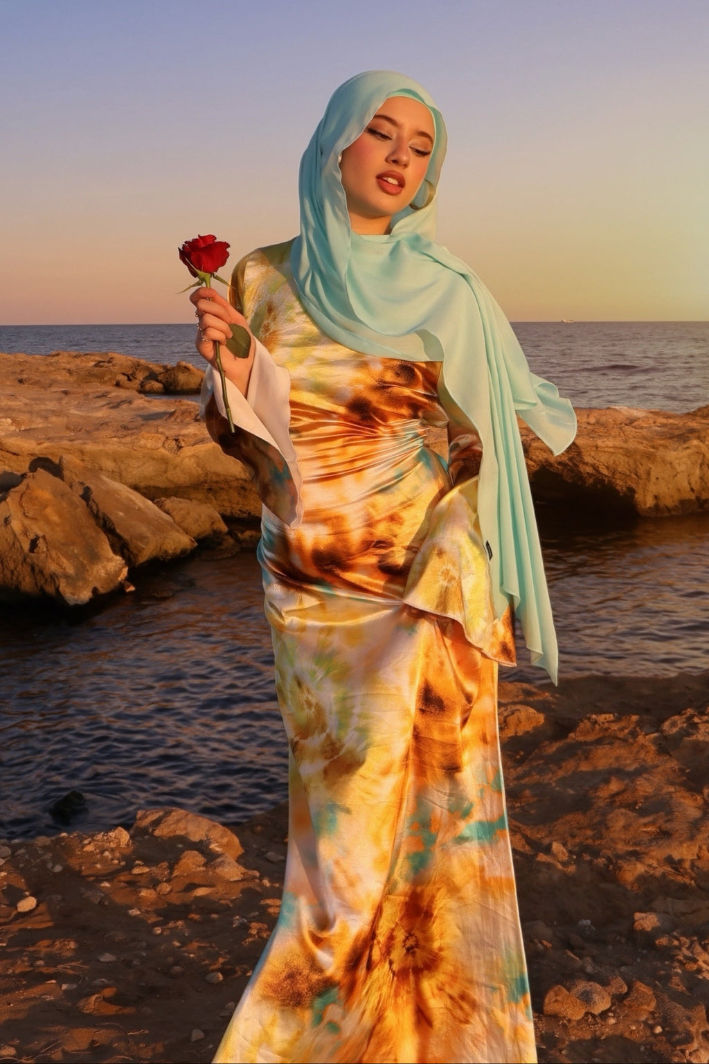 Zayna Tie‑Dye Flare‑Cuff Maxi Dress