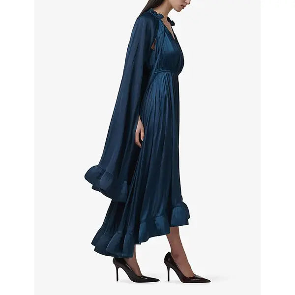 Nadia Cape‑Sleeve Ruffle Midi Dress