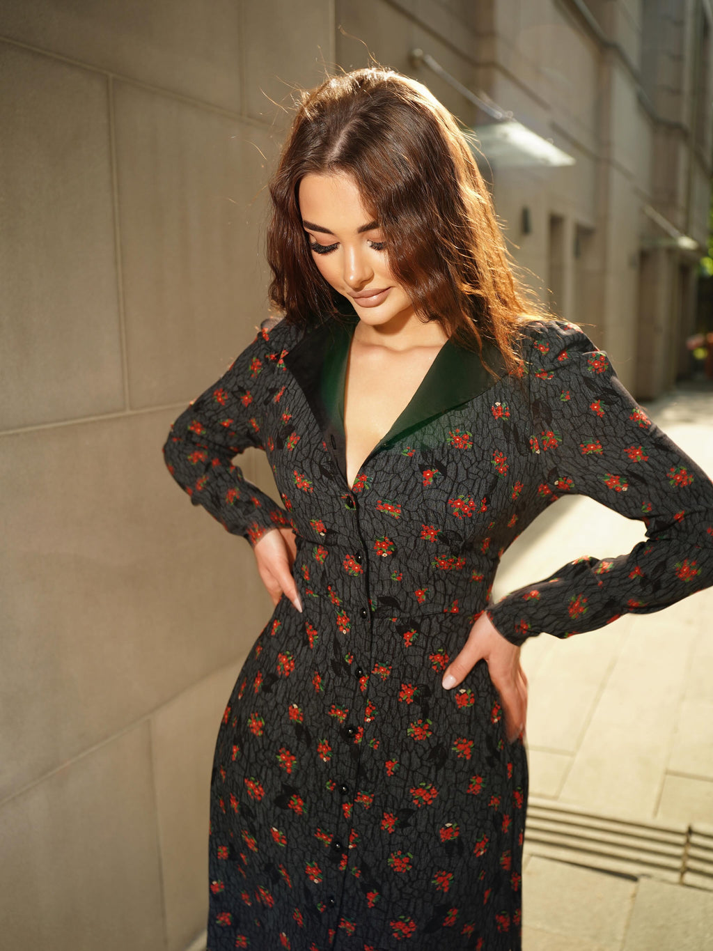 Nora Collared Floral Button‑Front Maxi Dress