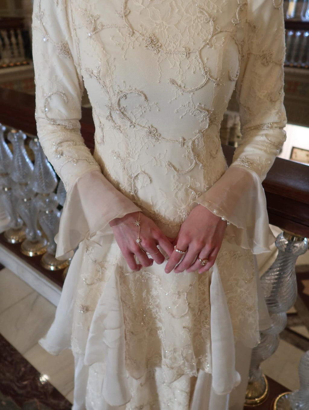 Maysa Lace Flare‑Sleeve Layered Maxi Dress
