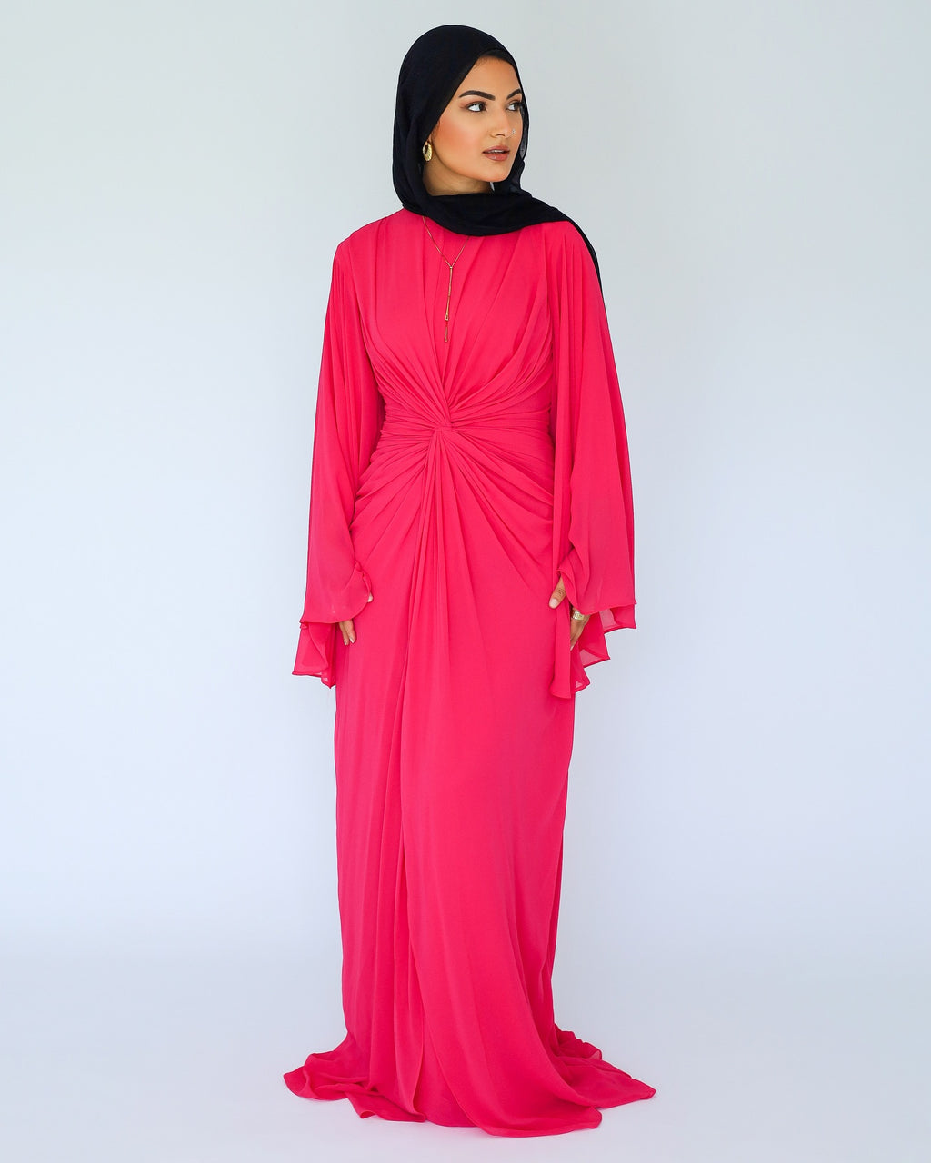 Nadia Twist Long Sleeve Maxi Dress-Pink