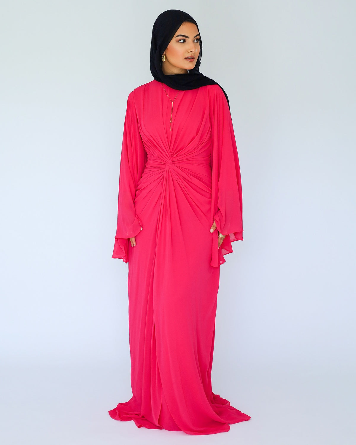 Nadia Twist Long Sleeve Maxi Dress-Pink