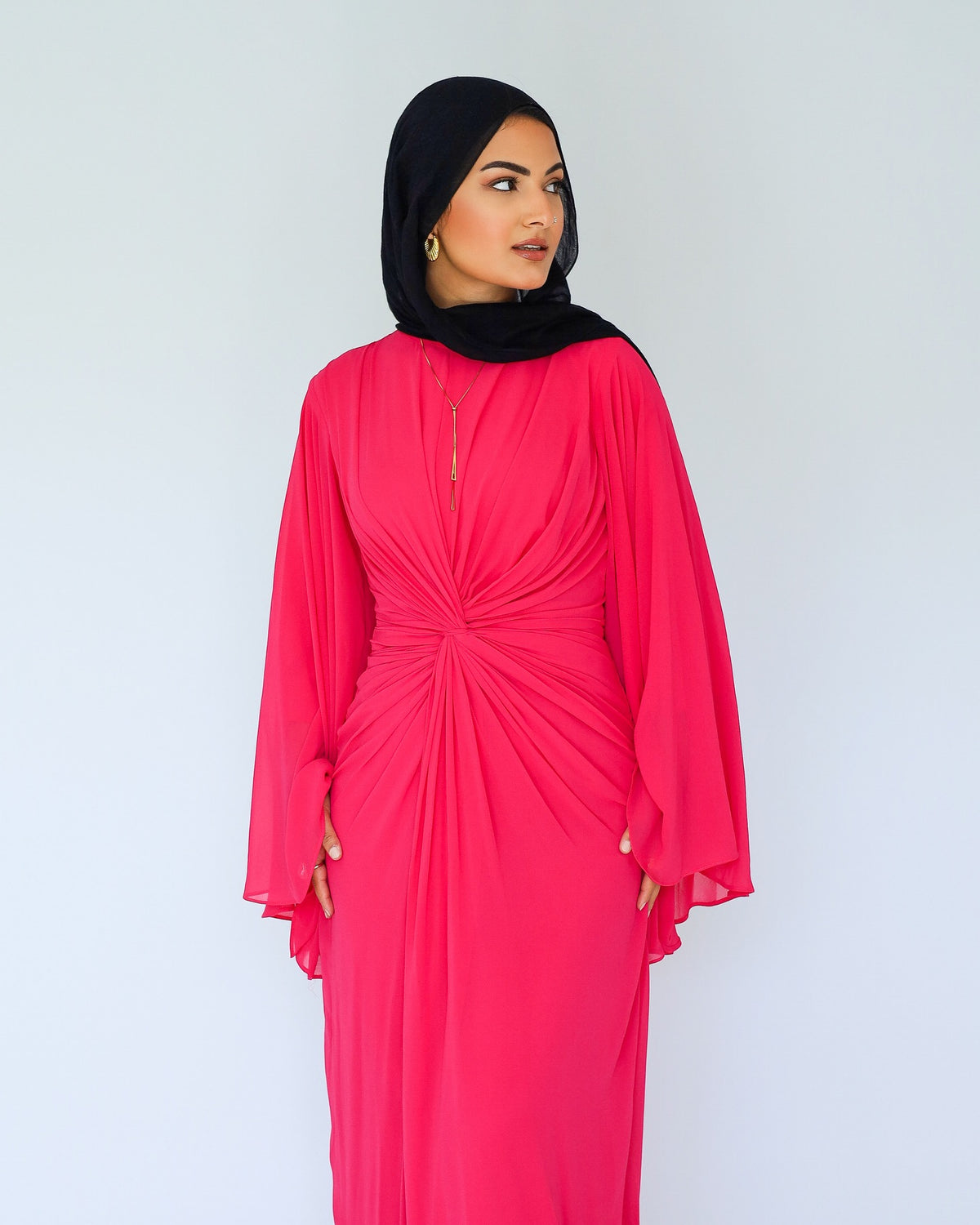 Nadia Twist Long Sleeve Maxi Dress-Pink