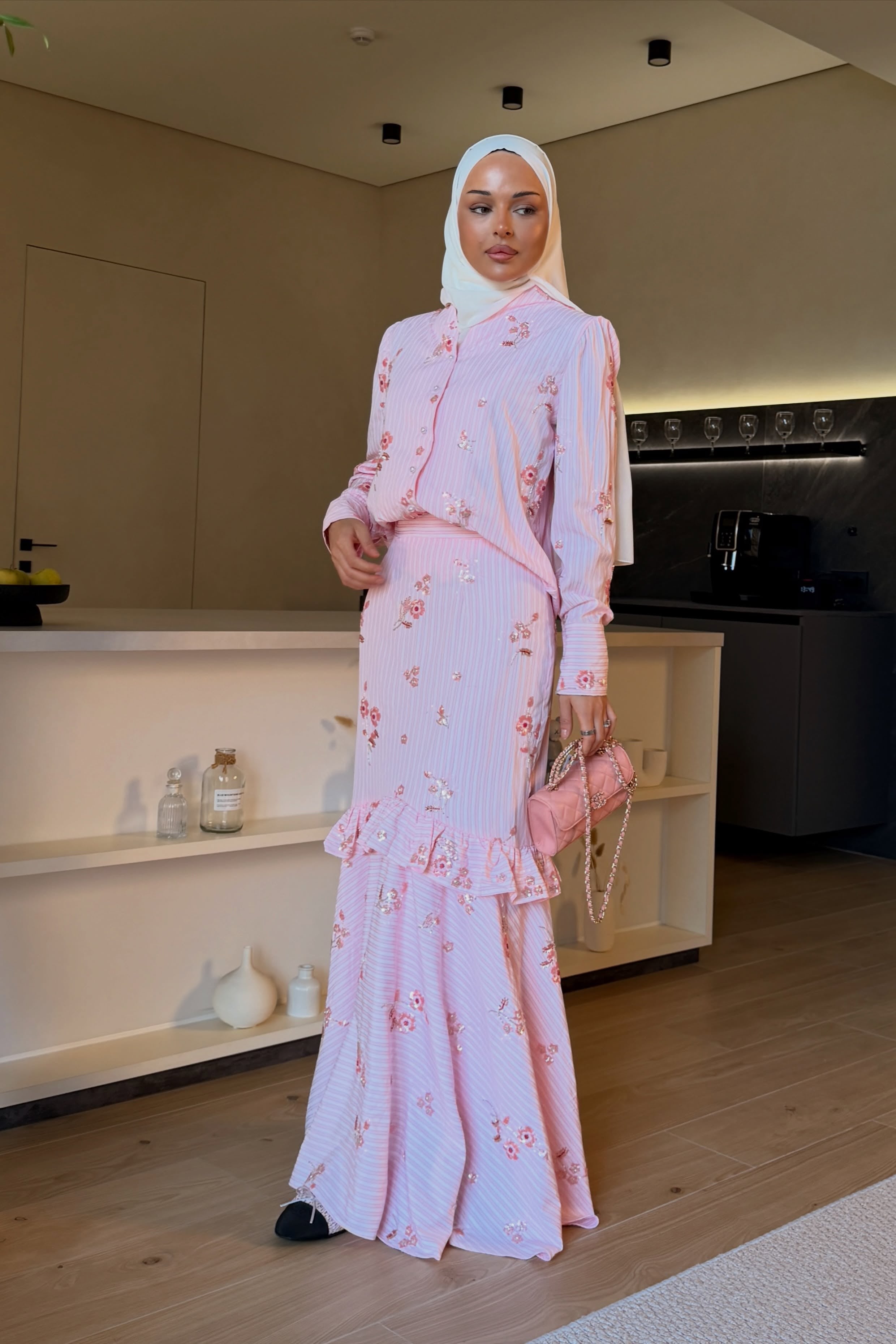 Sara Floral Stripe Ruffled Two‑Piece Set
