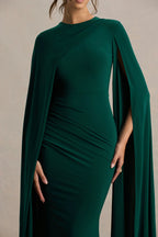 Hana Cape‑Sleeve Ruched Mermaid Maxi Dress
