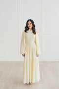 Mona Stand‑Collar Pearl Tiered Maxi Dress