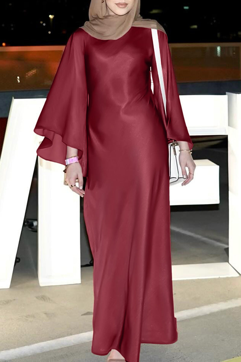 Mariam Satin Bell‑Sleeve Floor‑Length Abaya