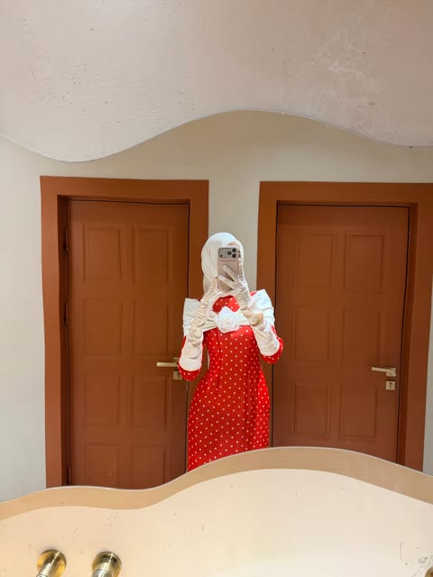 Aisha Polka Dot Bow Rose Maxi Dress
