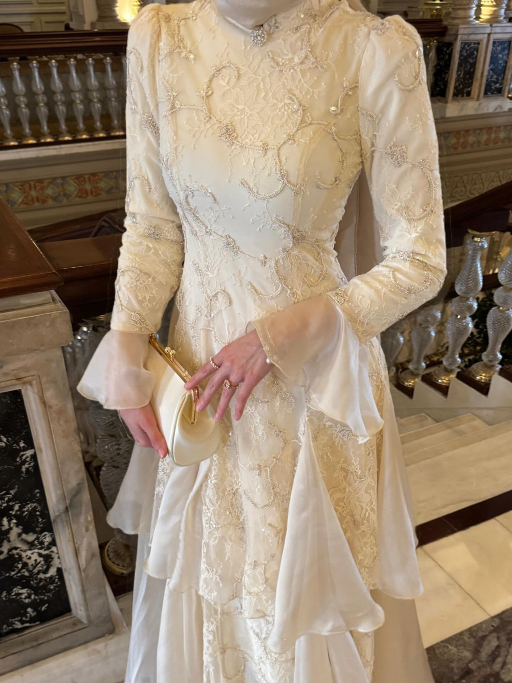Maysa Lace Flare‑Sleeve Layered Maxi Dress