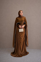 Salma Beaded Cape Ruched Maxi Dress