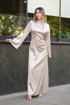 Nora Satin Ruched Flare Sleeve Maxi Dress