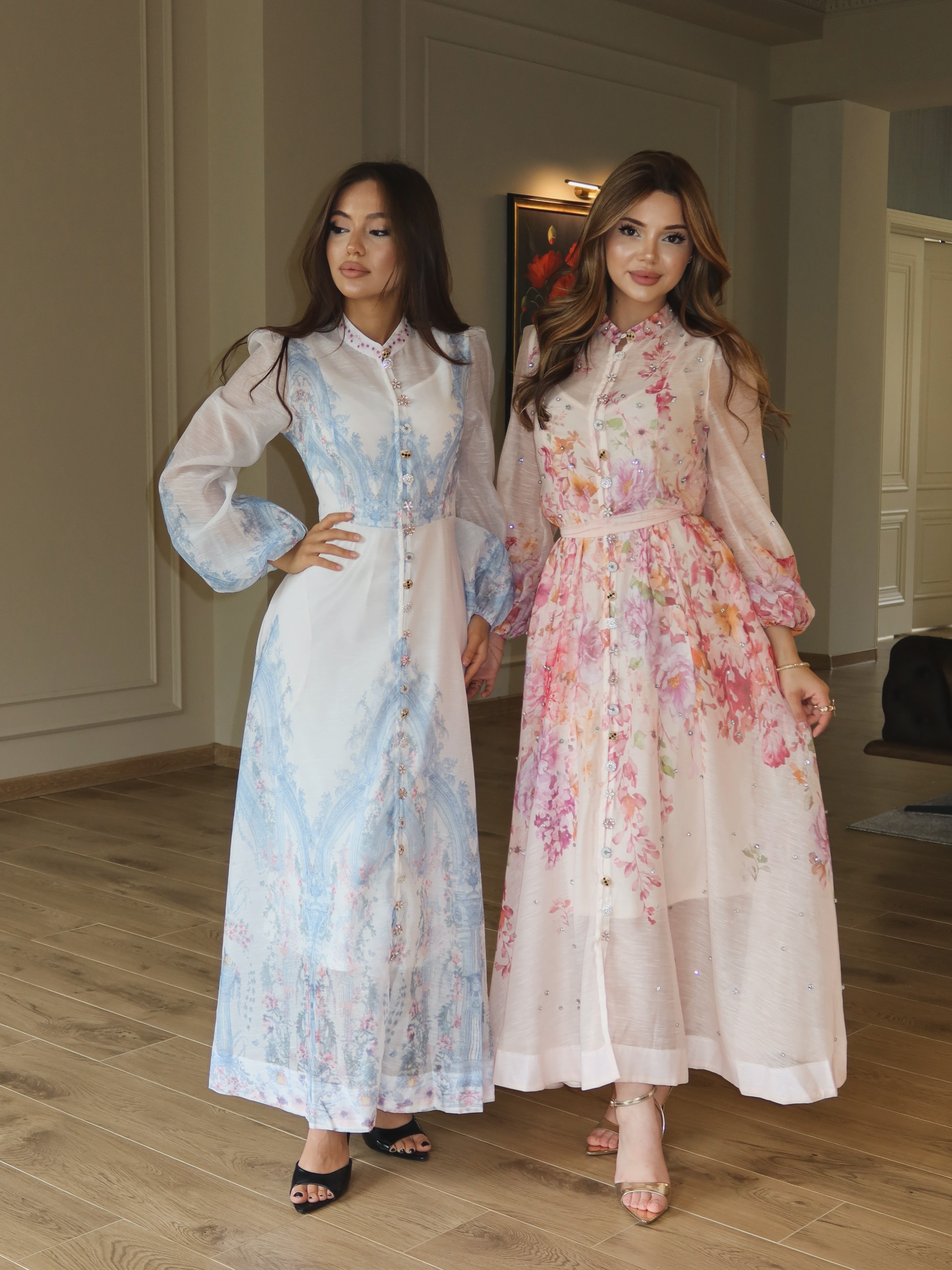 Seren Floral Beaded Chiffon Maxi Dress