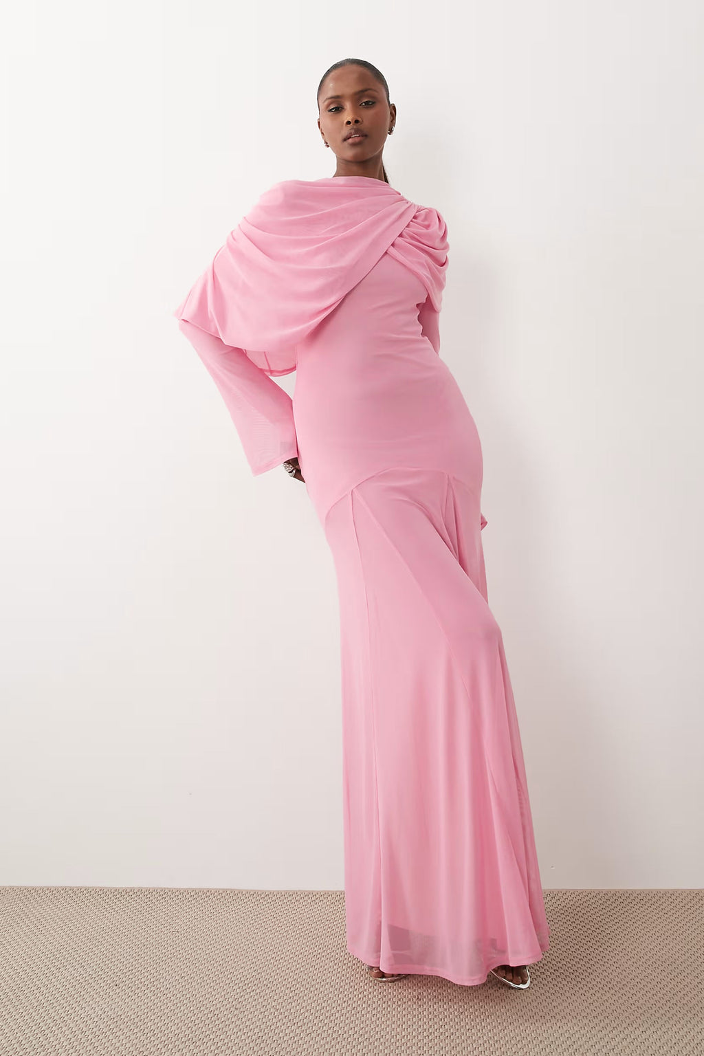 Leila Draped Mesh Maxi Dress