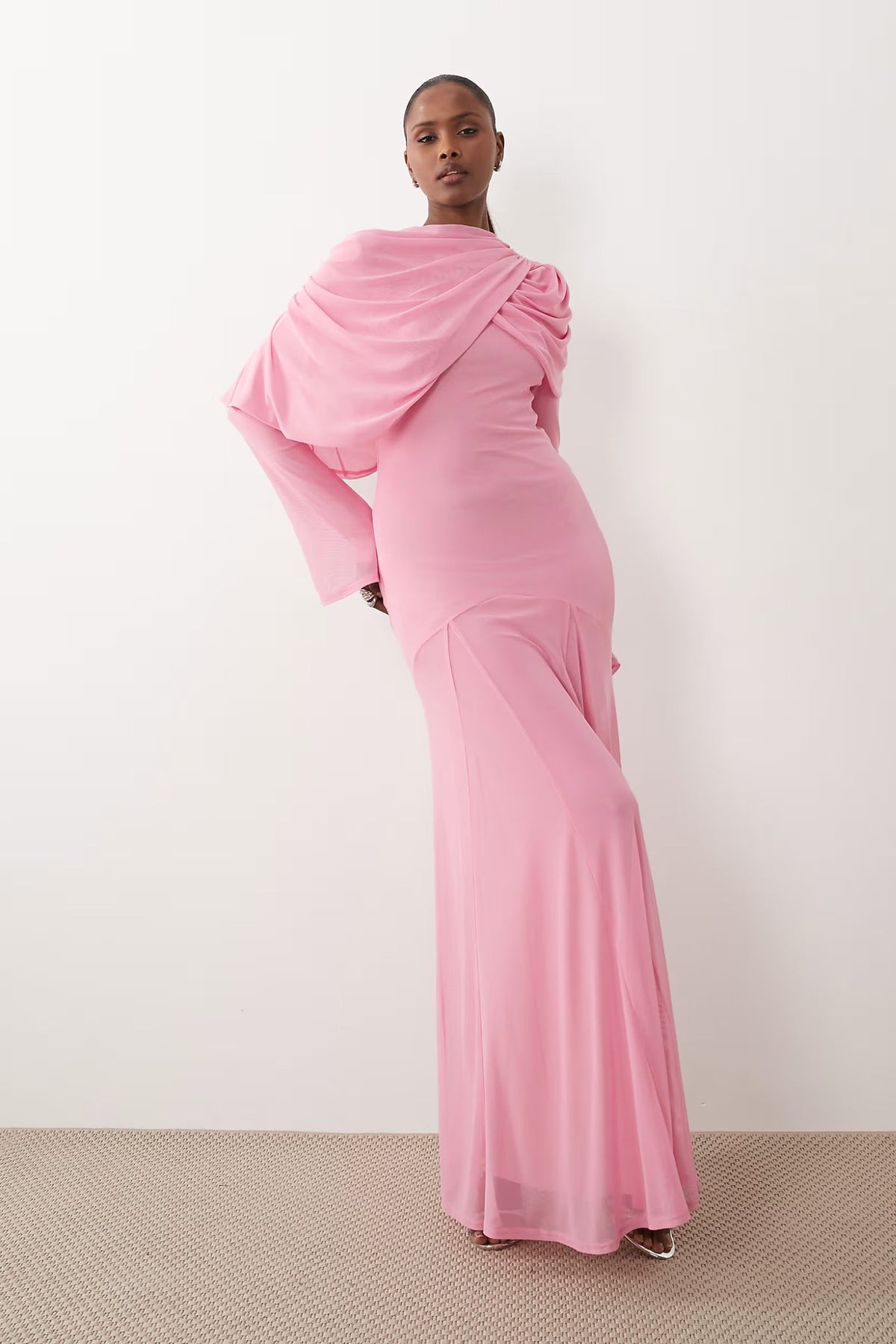 Leila Draped Mesh Maxi Dress