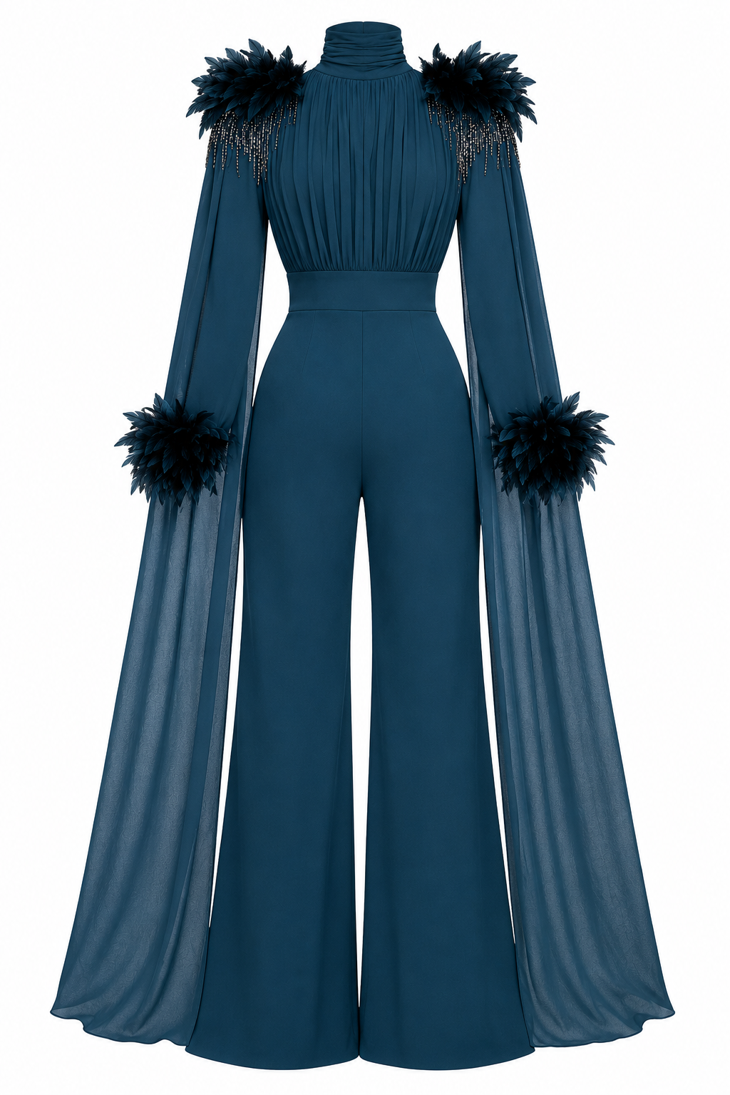 Mariam Feather Cape Jumpsuit Outfit