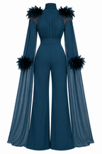 Mariam Feather Cape Jumpsuit Outfit