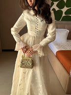 Raya Leaf‑Embroidered Ruffled Maxi Dress