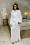 Layla Lace Chiffon Cape Maxi Dress-White