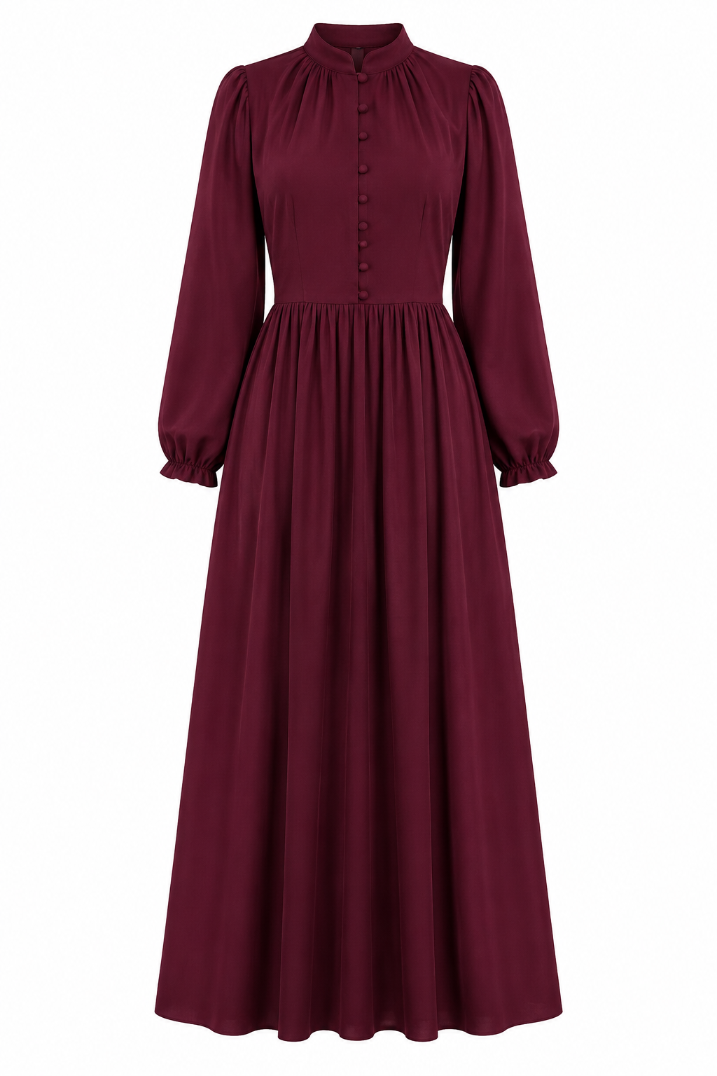 Aisha Button Front Puff‑Sleeve Maxi Dress