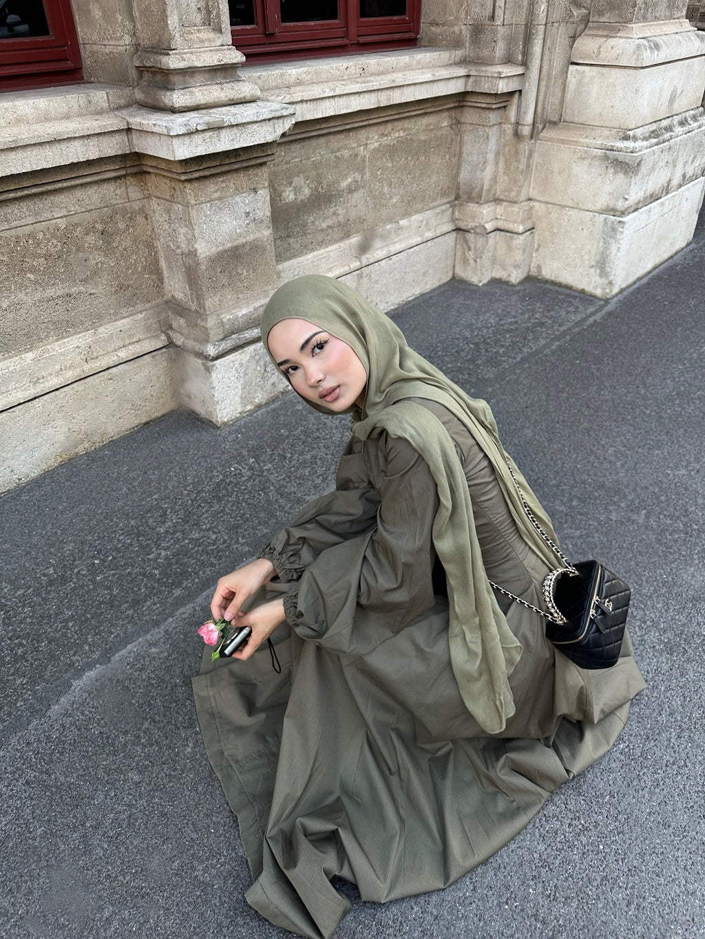 Lina Zip‑Front Balloon Sleeve Maxi Dress