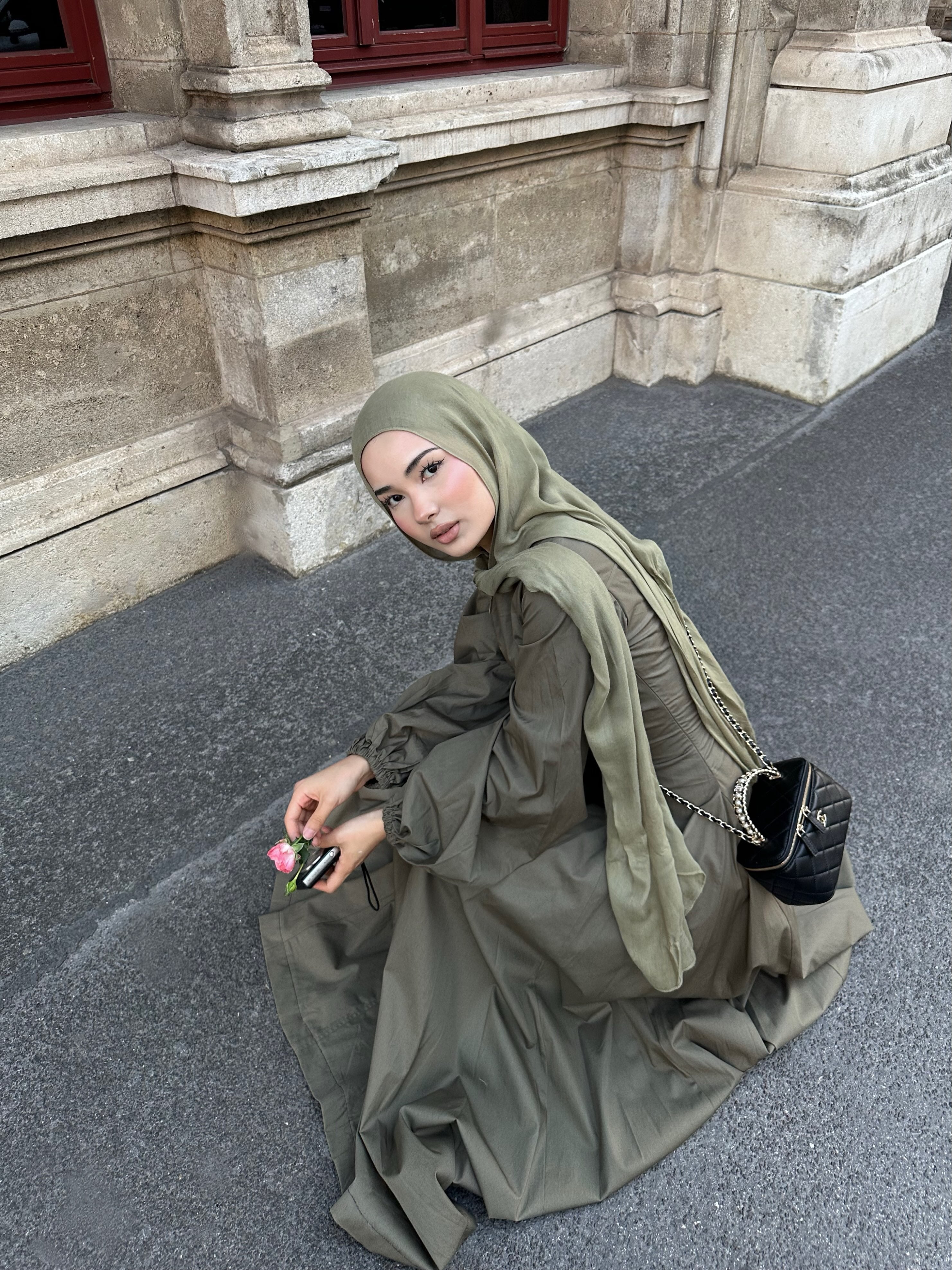 Lina Zip‑Front Balloon Sleeve Maxi Dress