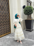 Mehsa Lace Tiered Belted Maxi Dress