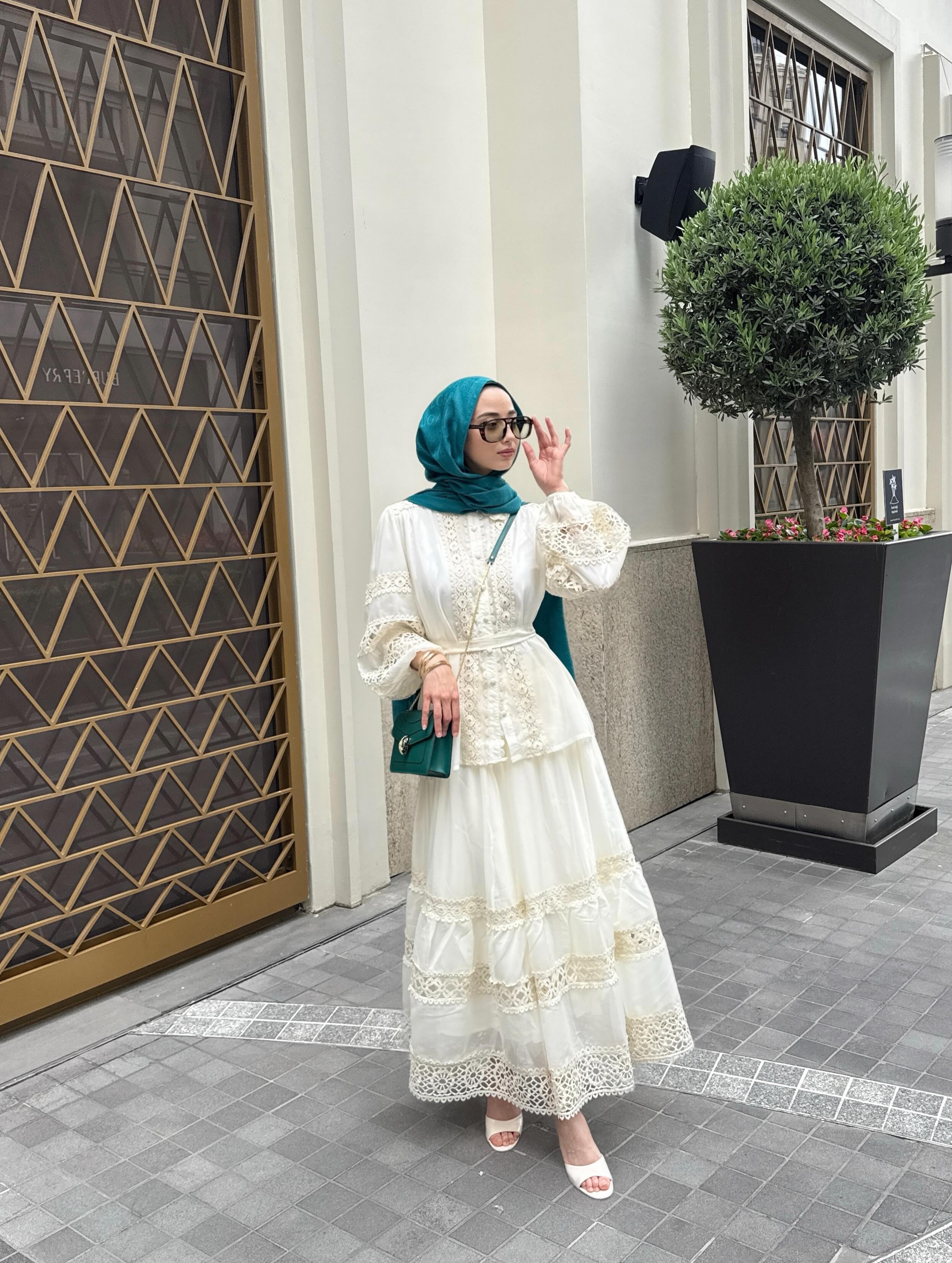 Mehsa Lace Tiered Belted Maxi Dress
