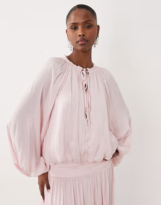 Zuri Tie‑neck Blouse And Maxi Skirt Set