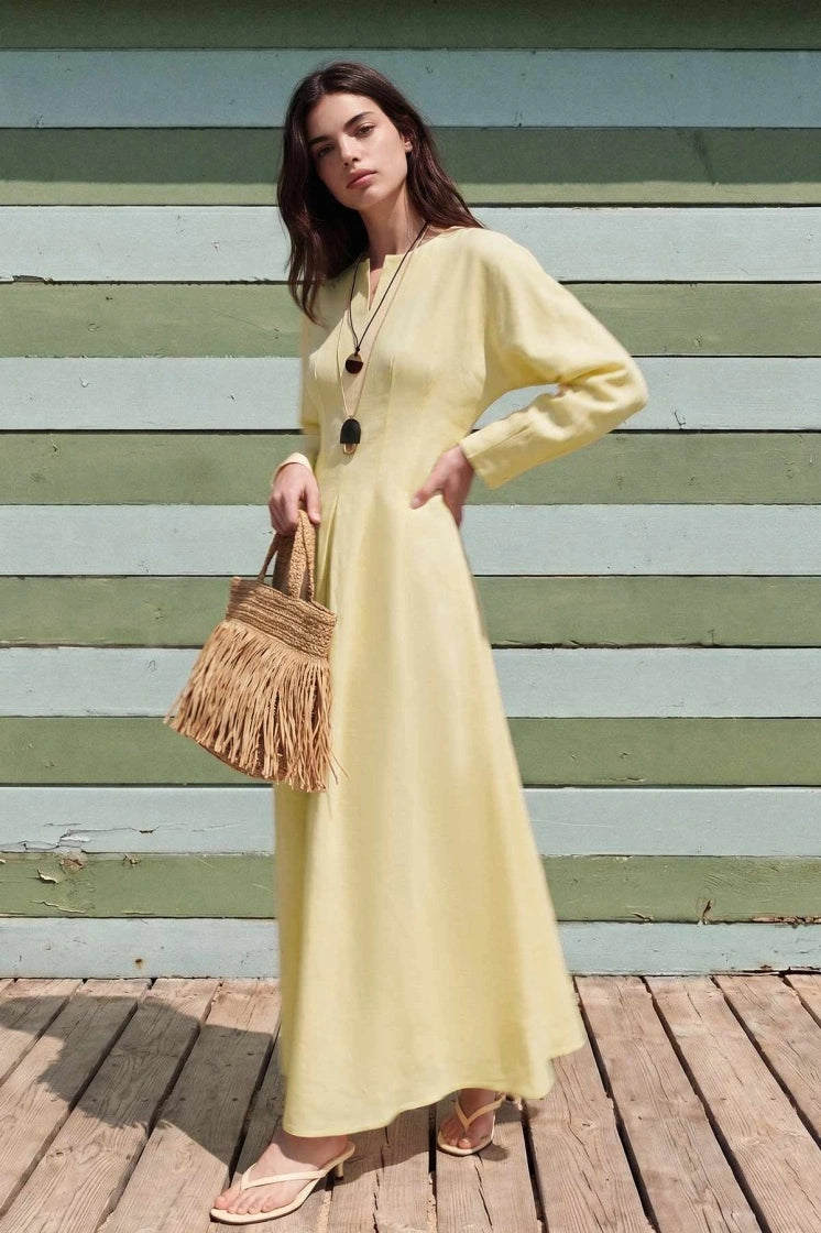 Nora Notch Neck Linen Maxi Dress