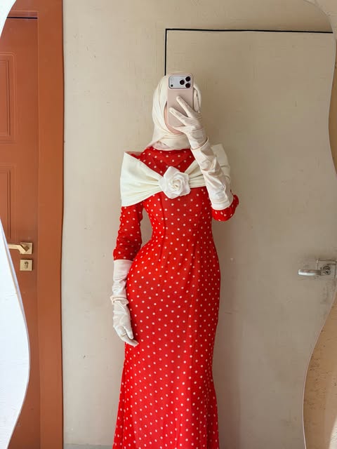 Aisha Polka Dot Bow Rose Maxi Dress