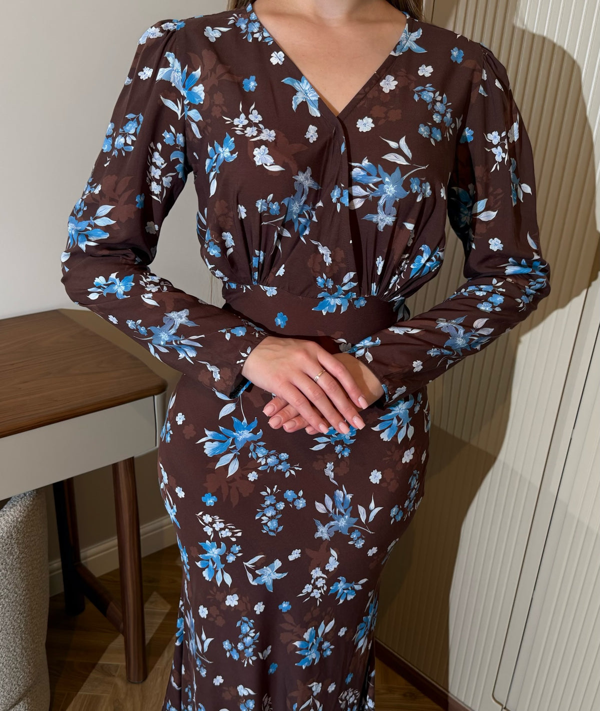 Maya V‑Neck Floral Mermaid Maxi Dress