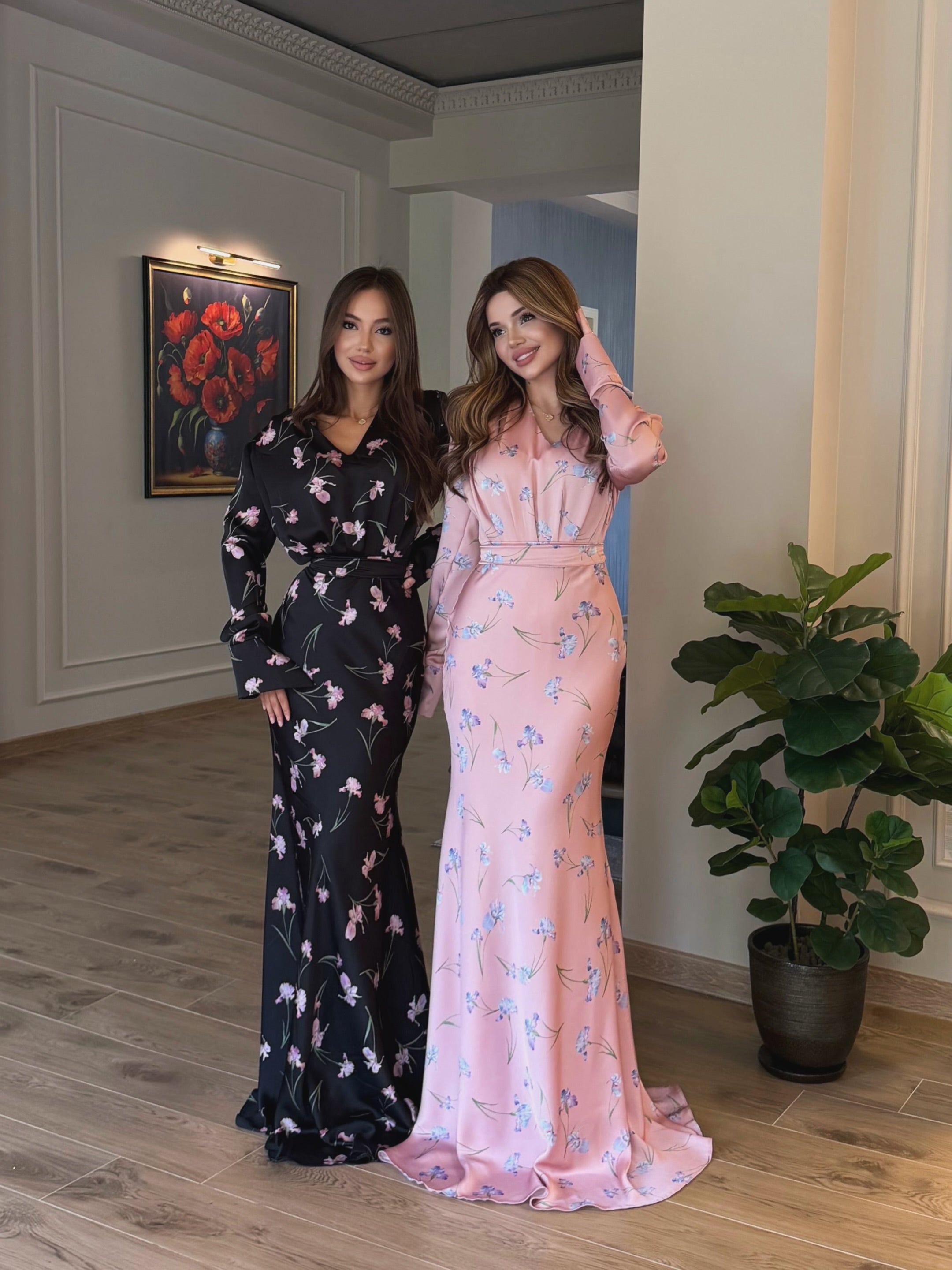 Zara Floral Satin Mermaid Maxi Dress-Pink