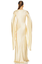 Leila Boat‑Neck Flared‑Sleeve Satin Maxi Dress