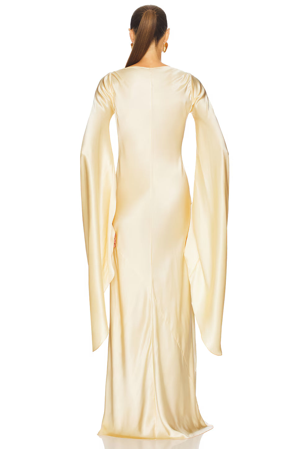 Leila Boat‑Neck Flared‑Sleeve Satin Maxi Dress