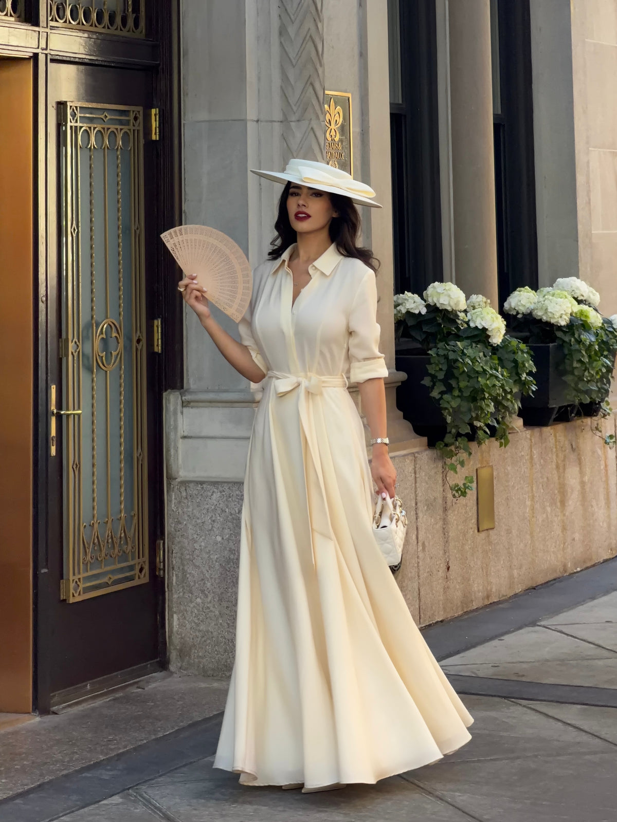 Dalia Collared Tie‑Belt Shirt Maxi Dress