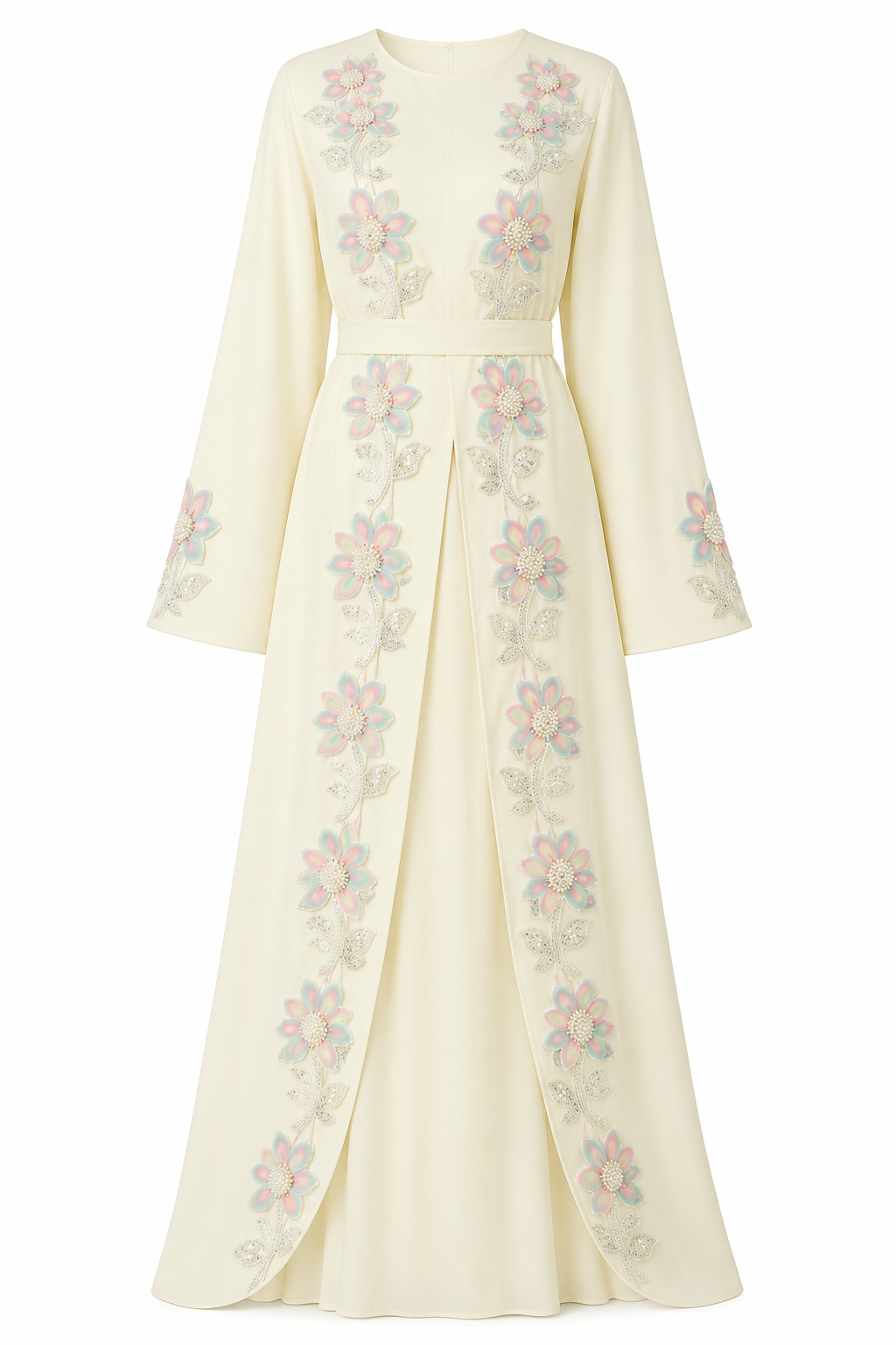 Samira Floral Appliqué Belted Abaya Robe