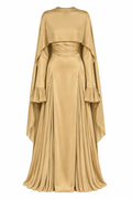 Huda Cape Overlay Ruffle‑Cuff Maxi Dress