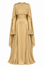 Huda Cape Overlay Ruffle‑Cuff Maxi Dress