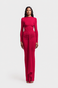 Nora Ruched Draped Mesh Maxi Dress