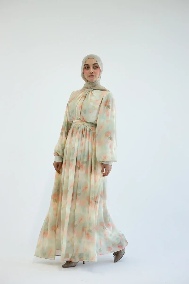 LORELEI FLORAL PRINT BELTED MAXI DRESS