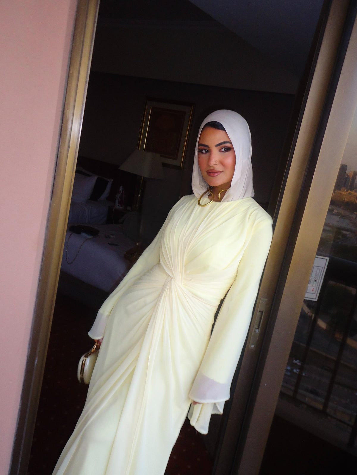 Nadia Twist Long Sleeve Maxi Dress-Yellow