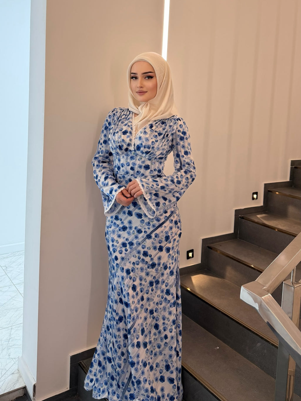 Aisha Lace‑Trim Floral Mermaid Maxi Dress