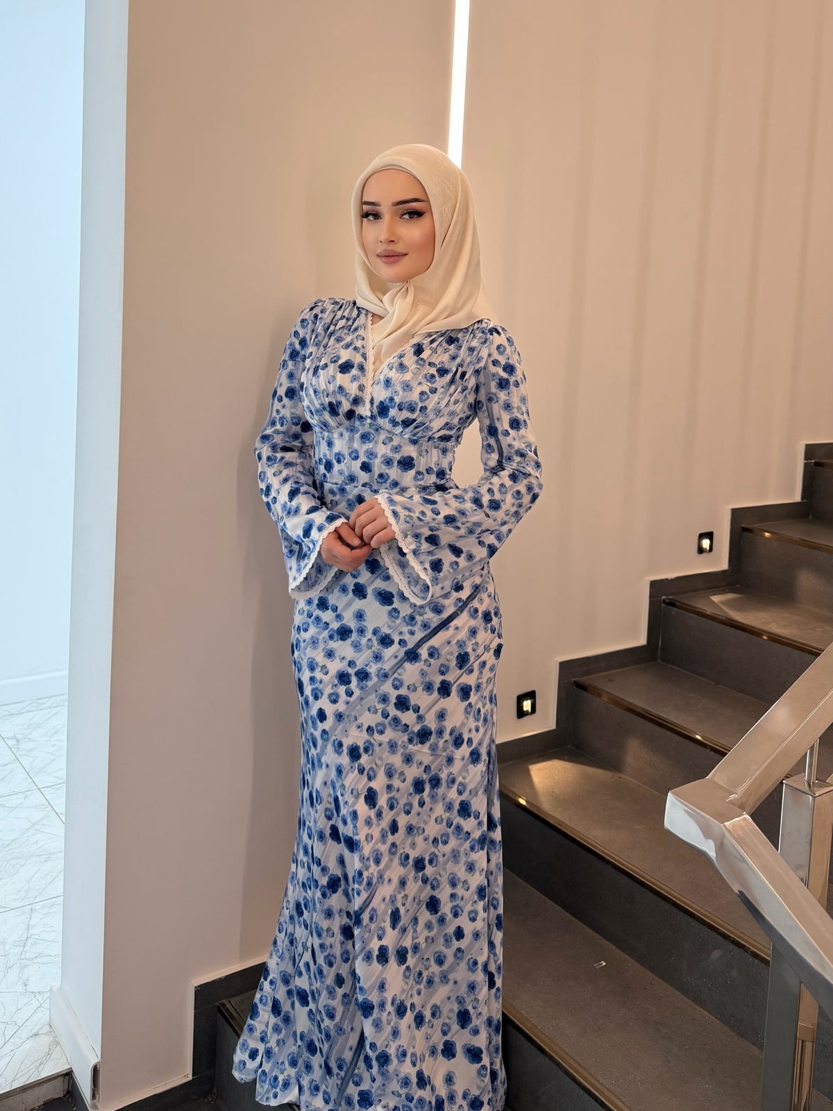 Aisha Lace‑Trim Floral Mermaid Maxi Dress