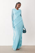 Raya Cowl Ruffle Chiffon Maxi Dress