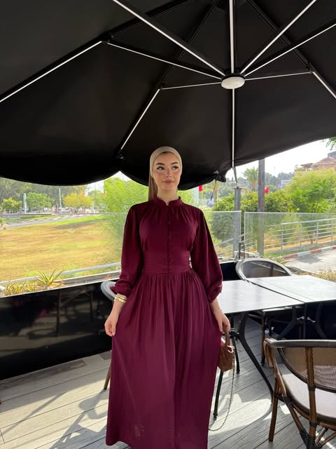 Aisha Button Front Puff‑Sleeve Maxi Dress