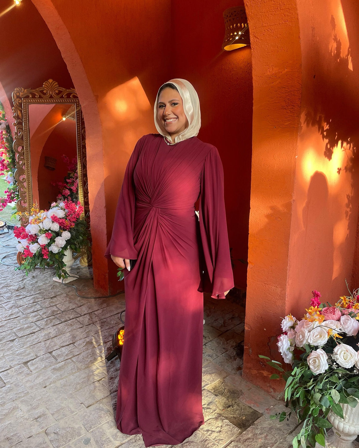 Nadia Twist Long Sleeve Maxi Dress-Red