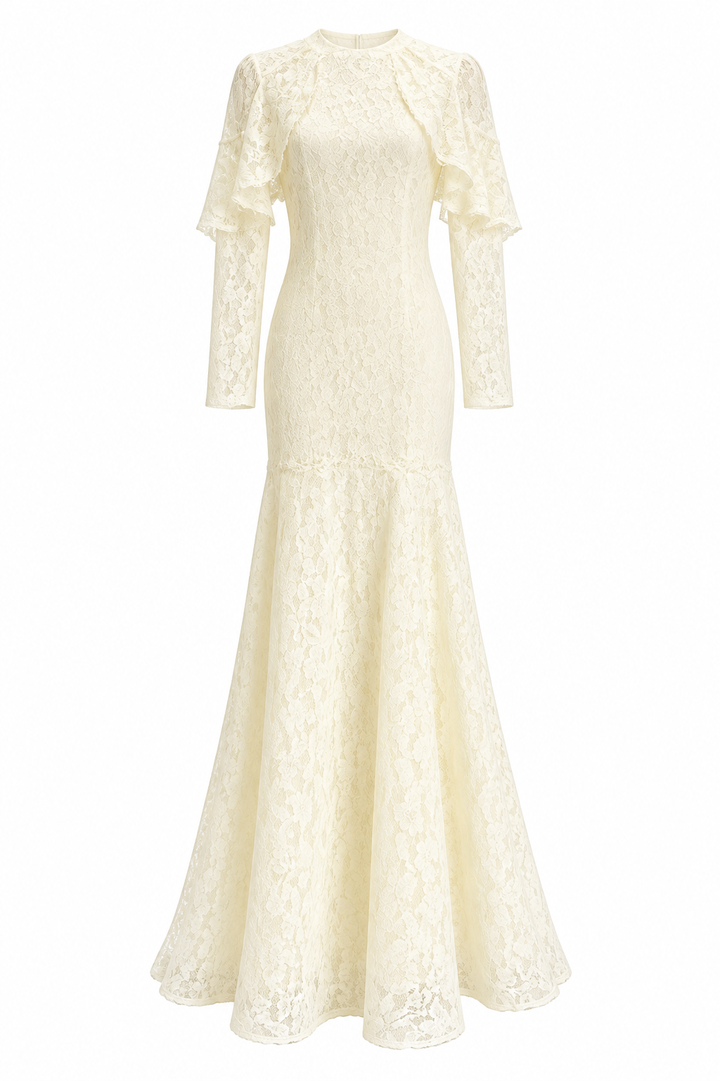 Layla Lace Cape Sleeve Mermaid Maxi Dress-Apricot