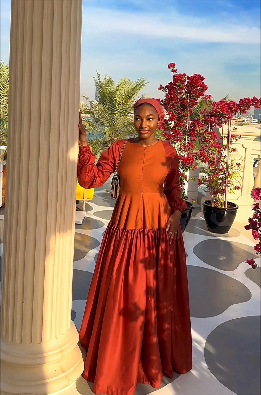 Mariam Color‑Block Raglan Sleeve Maxi Dress
